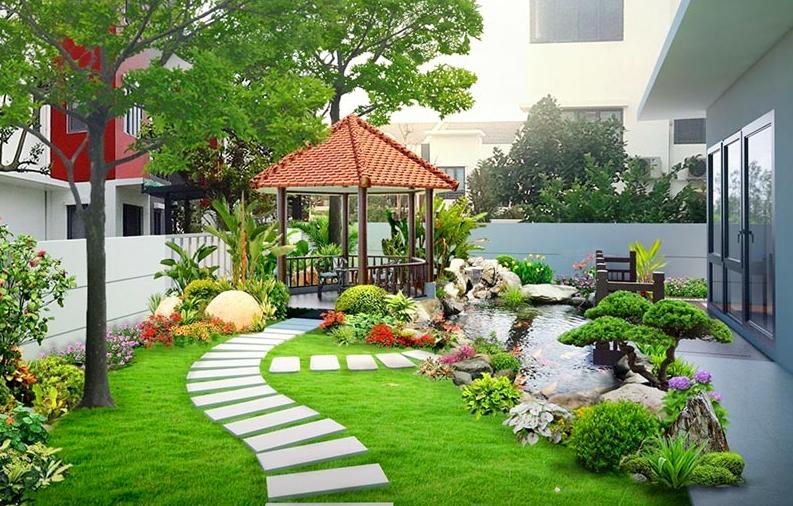 Mẫu sân vườn hiện đại tối ưu diện tích cho nhà phố Hà Nội.